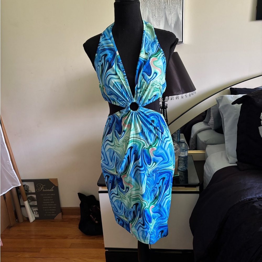 Blue Swirl Halter Dress